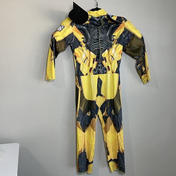 Transformers Bumblebee Costume Boys Sz S 4-6 Padded Jumpsuit Mask Yellow Muscles - Picture 5 of 7